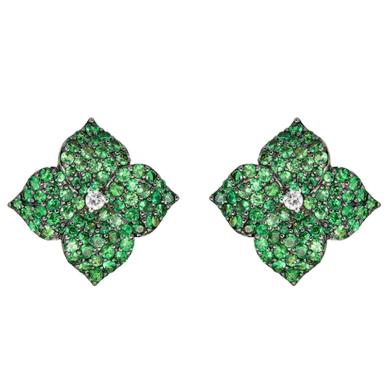Piranesi Large Green Tsavorite Floral Stud Earrings