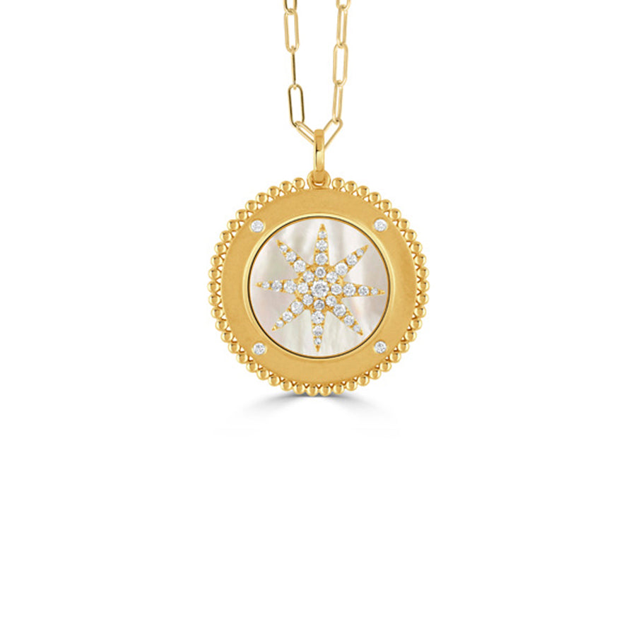 Doves by Doron Paloma 18Kt Gold Diamond & Mother of Pearl Medallion Pendant