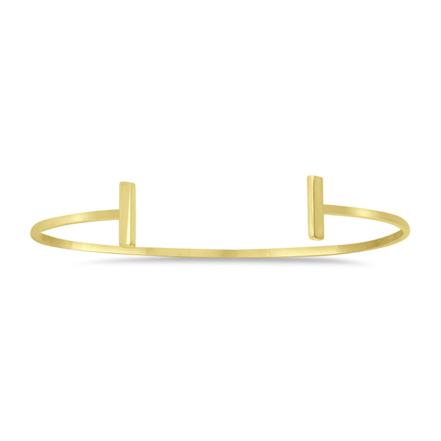 New Yellow Gold Staple Bar Cuff Bangle Bracelet