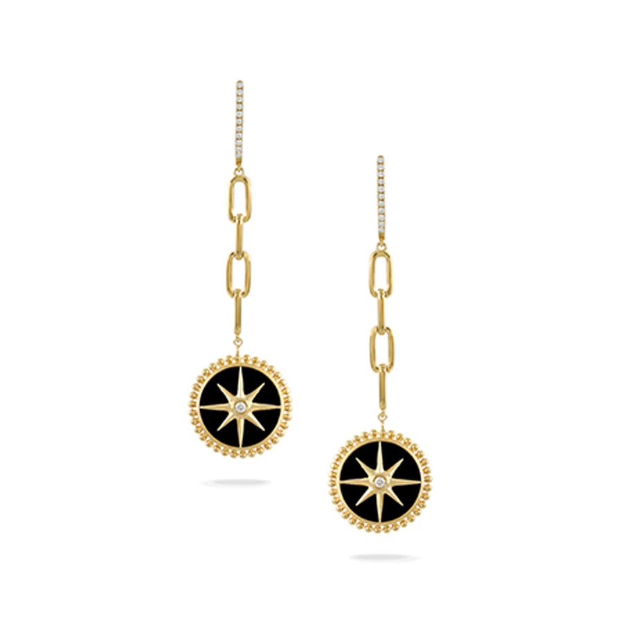 Doves by Doron Paloma 18Kt Gold Diamond & Black Onyx Dangle Earrings