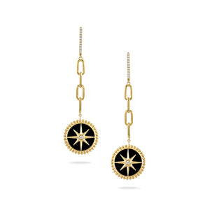Doves by Doron Paloma 18Kt Gold Diamond & Black Onyx Dangle Earrings