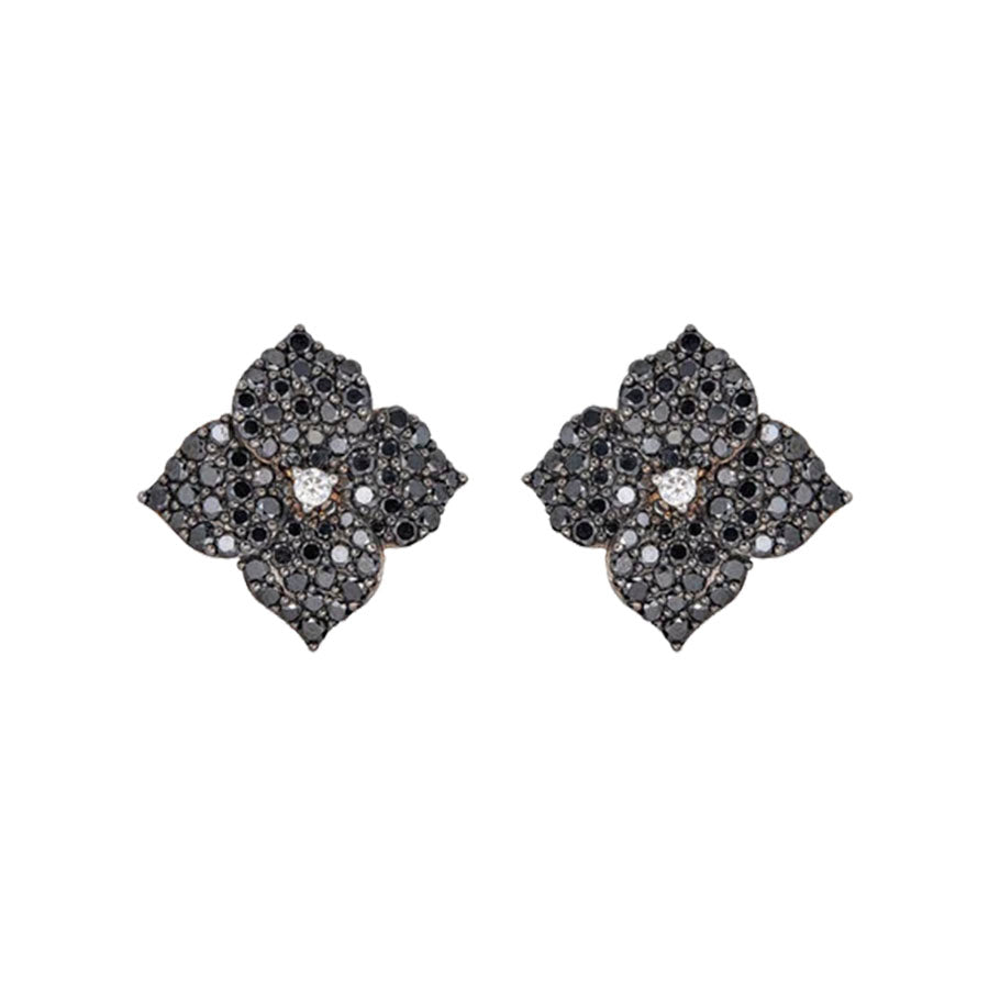 Piranesi Small Black Diamond Floral Stud Earrings