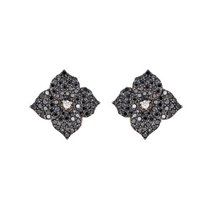 Piranesi Small Black Diamond Floral Stud Earrings