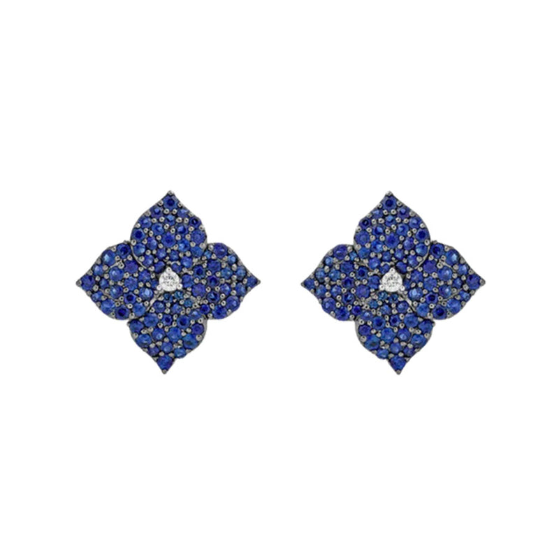 Piranesi Small Deep Blue Sapphire Floral Stud Earrings
