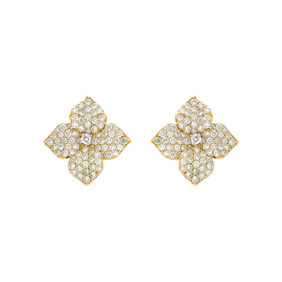 Piranesi Small Diamond Floral Stud Earrings in 18kt Yellow Gold