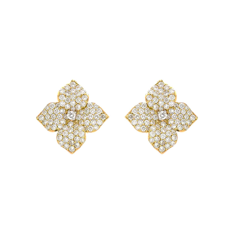 Piranesi Small Diamond Floral Stud Earrings in 18kt Yellow Gold