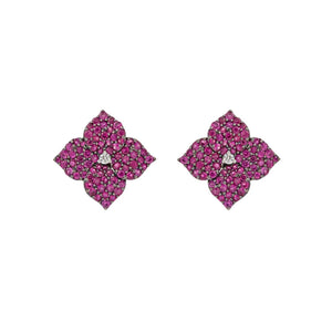 Piranesi Small Deep Pink Sapphire Floral Stud Earrings
