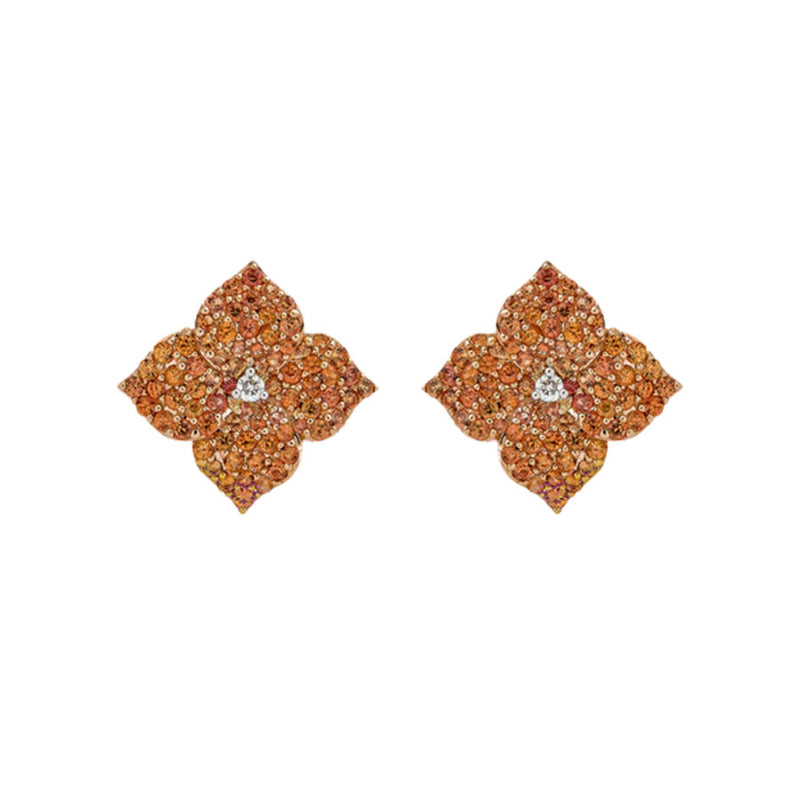 Piranesi Small Orange Sapphire Floral Stud Earrings