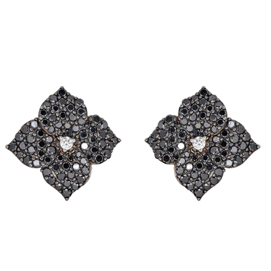 Piranesi Large Black Diamond Floral Stud Earrings