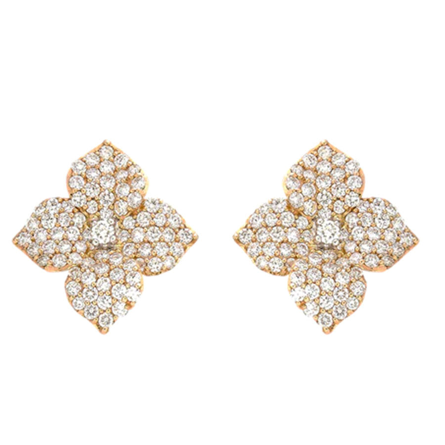 Piranesi Large 18kt Rose Gold White Diamond Floral Stud Earrings