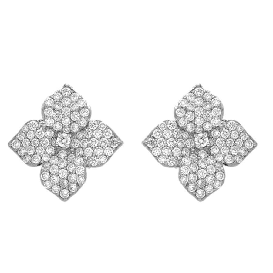 Piranesi Large 18kt White Gold White Diamond Floral Stud Earrings