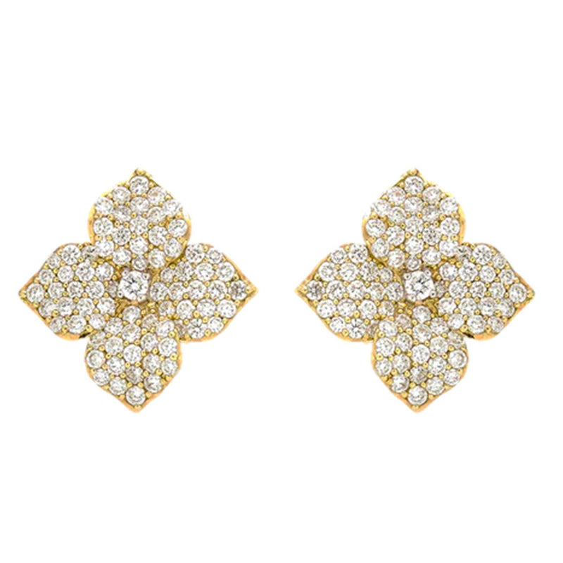 Piranesi Large 18kt Yellow Gold White Diamond Floral Stud Earrings