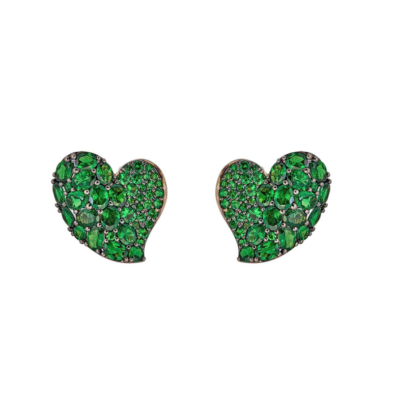 Piranesi Medium Green Tsavorites Wave Heart Earrings
