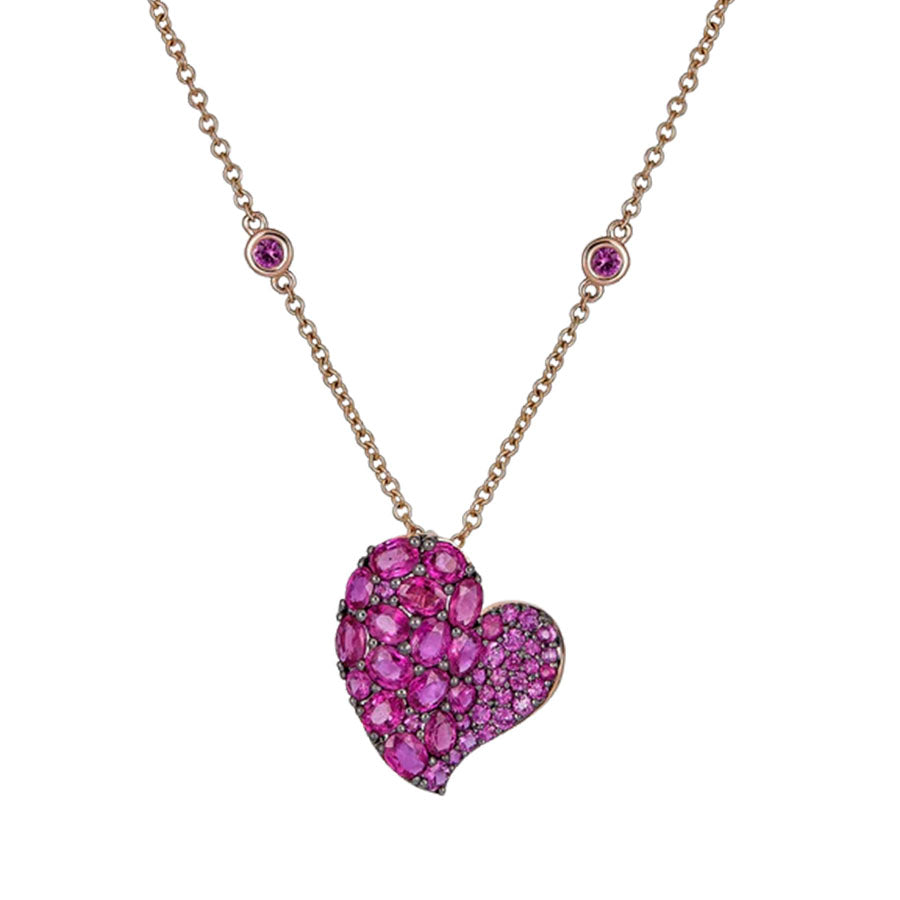 Piranesi Medium Deep Pink Sapphire Wave Heart Pendant
