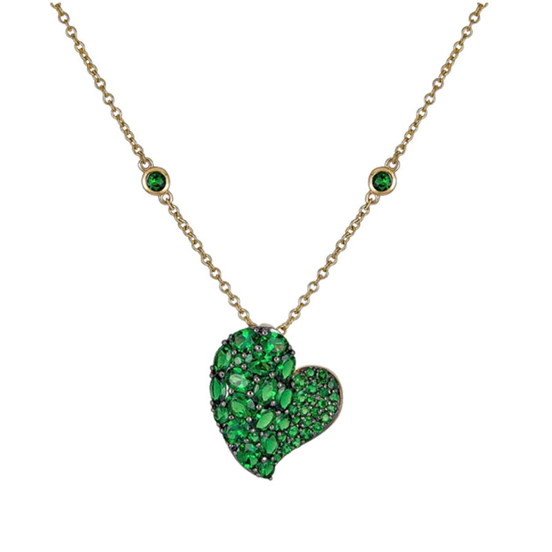 Piranesi Medium Green Tsavorite Wave Heart Pendant