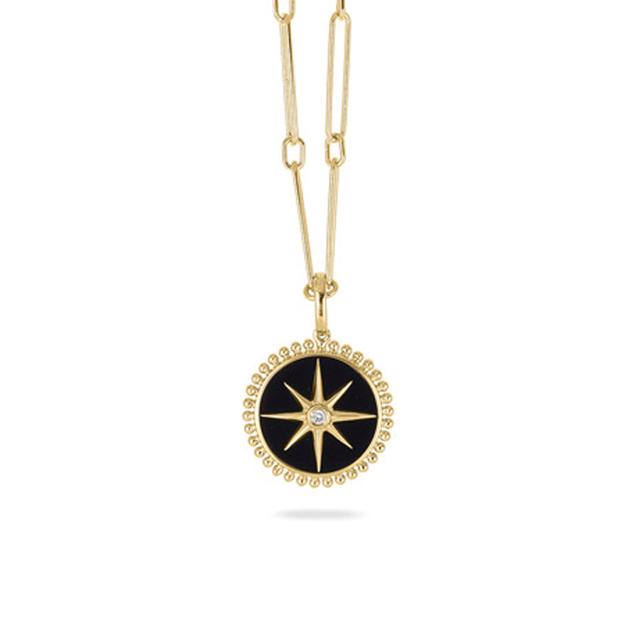 Doves by Doron Paloma 18Kt Gold Diamond & Black Onyx Paperclip Pendant