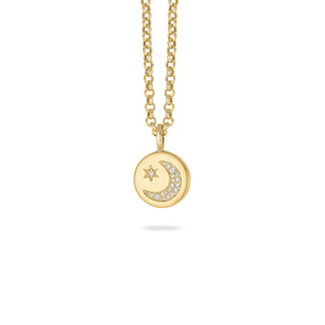Doves by Doron Paloma 18Kt Gold Diamond Star & Moon Medallion