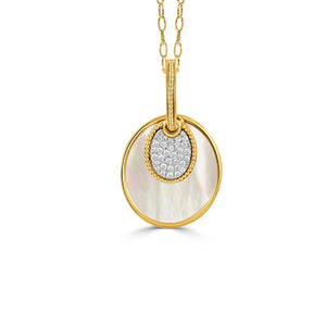Doves by Doron Paloma 18Kt Gold Diamond & White Mother of Pearl Disc Pendant