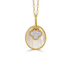 Doves by Doron Paloma 18Kt Gold Diamond & White Mother of Pearl Clover Pendant