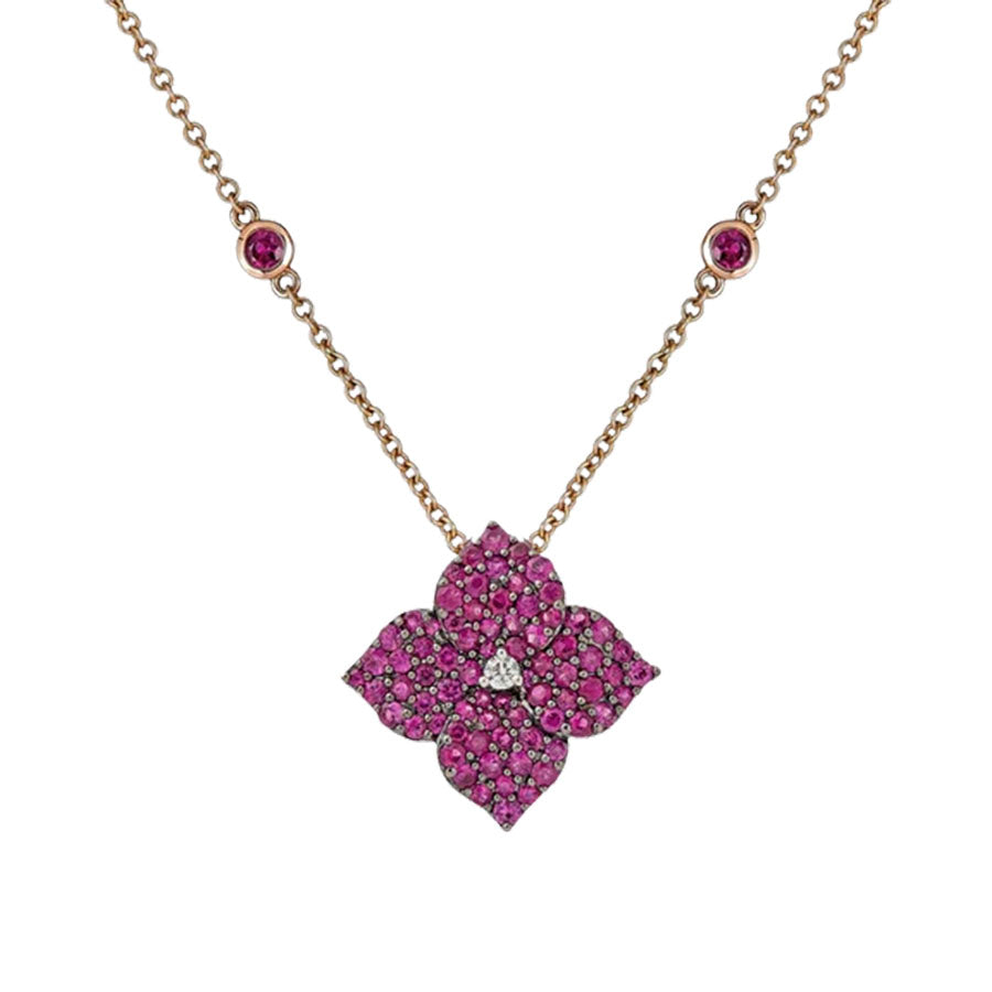 Piranesi Mosaique Small Flower Deep Pink Sapphire Necklace
