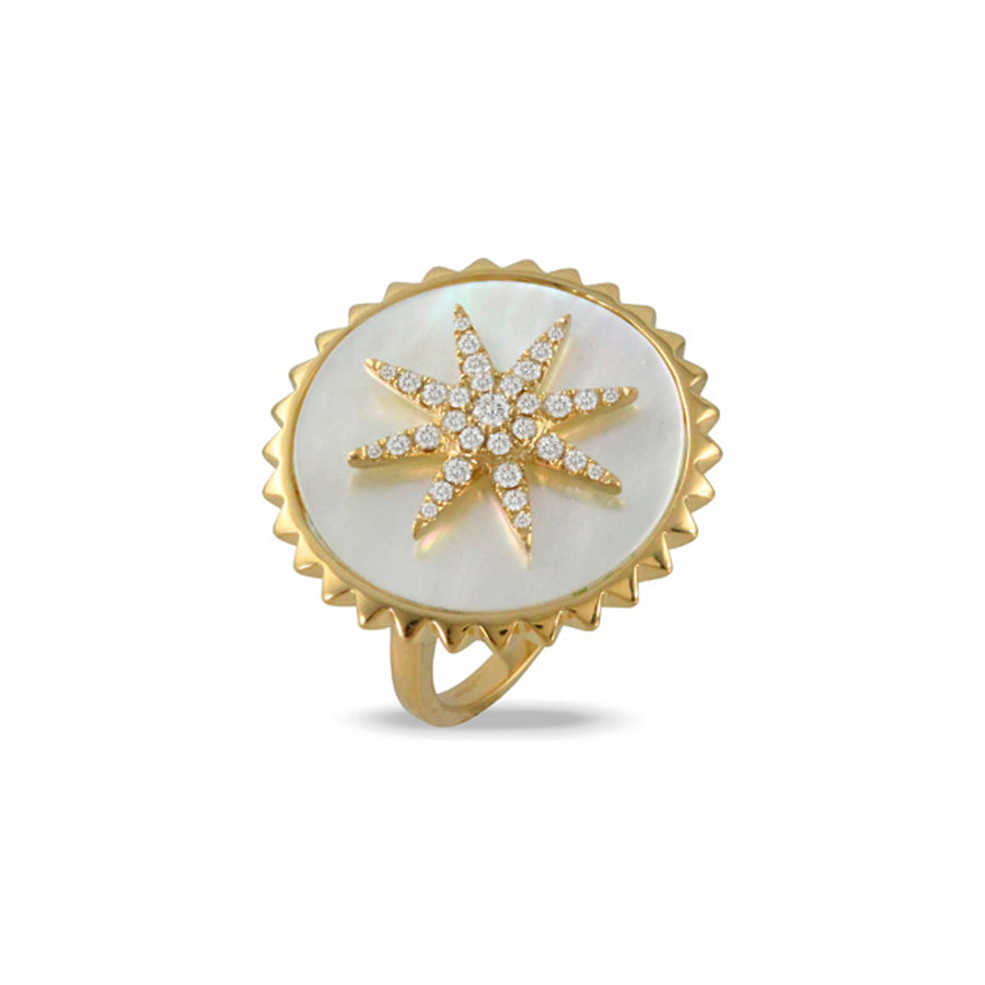 Doves by Doron Paloma 18Kt Gold Diamond & White Mother of Pearl Ring