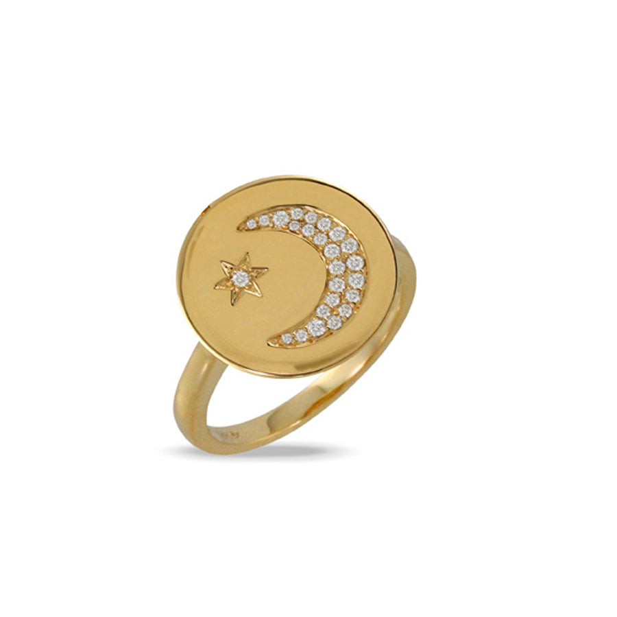 Doves by Doron Paloma 18Kt Gold Diamond Star & Moon Ring