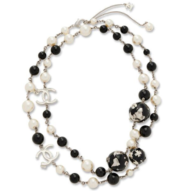 Chanel Globe Charm & Faux Pearl CC Necklace