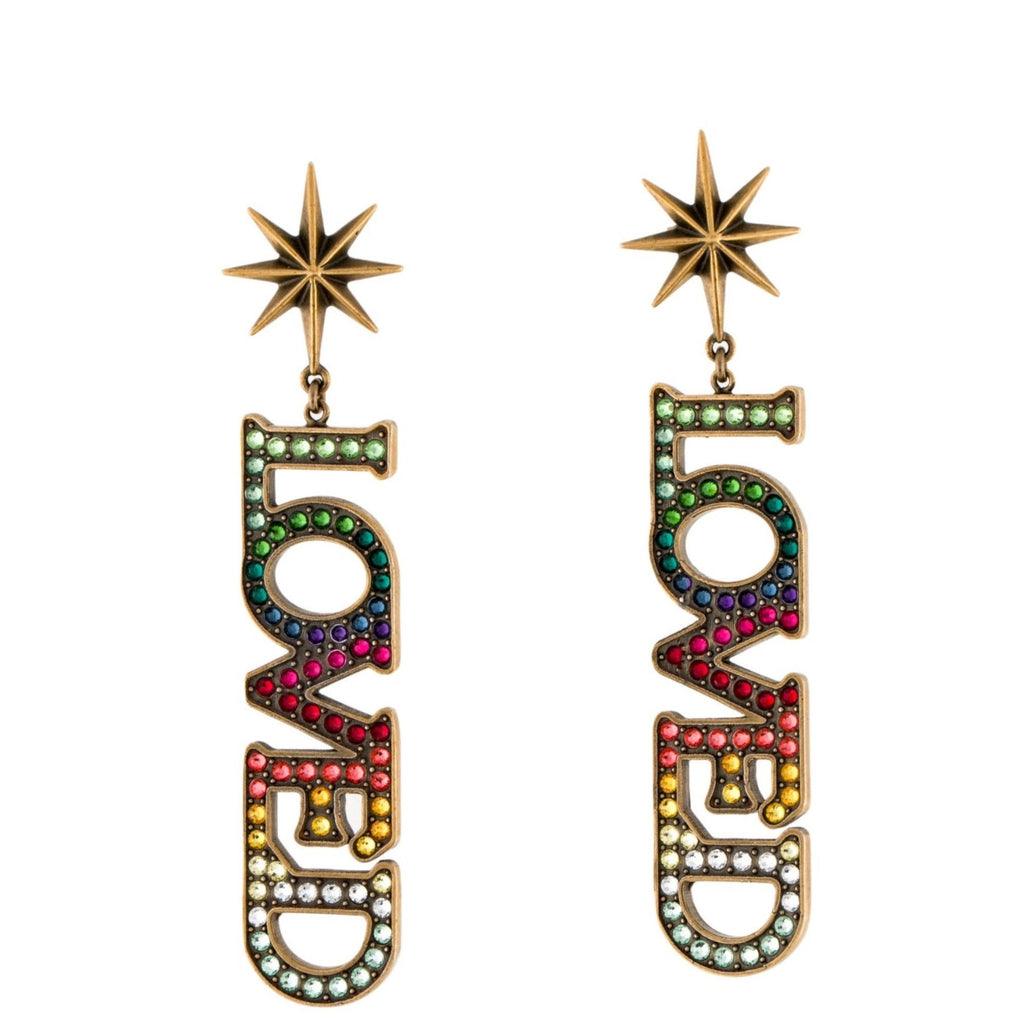 Gucci Crystal Encrusted Loved Dangle Earrings