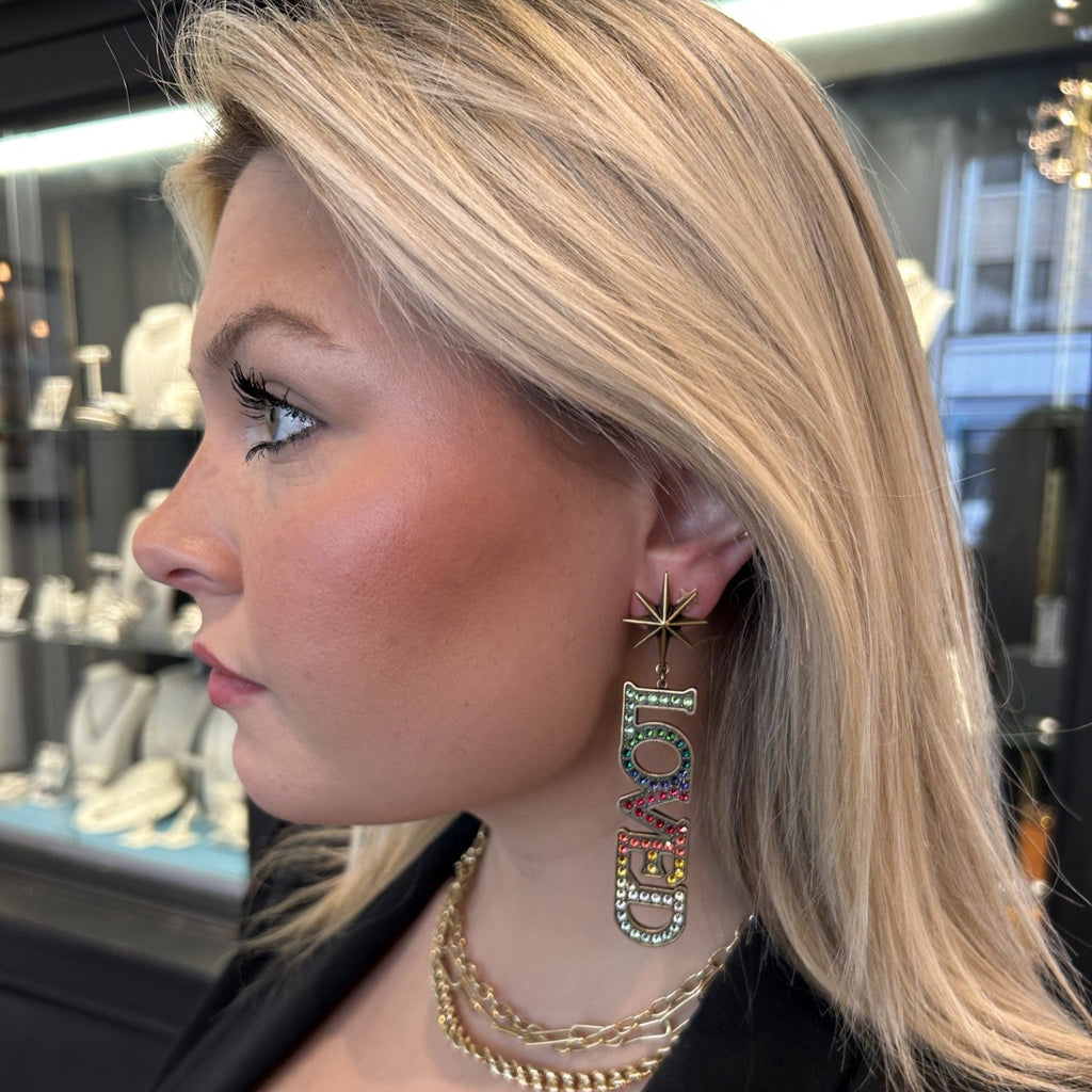 Gucci Crystal Encrusted Loved Dangle Earrings