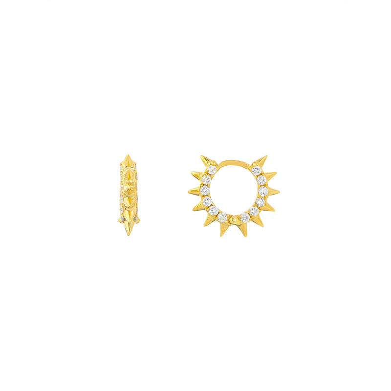 Yellow Gold 10mm Spike Diamond Huggie Earrings