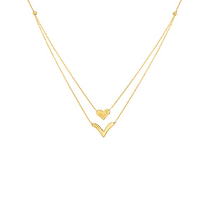 New Yellow Gold Heart and V Necklace
