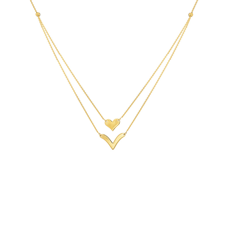 New Yellow Gold Heart and V Necklace