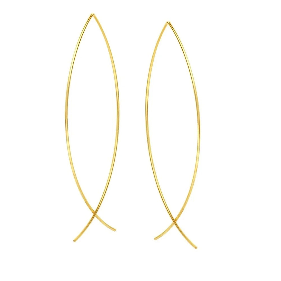 New Yellow Gold Curved Wire Threader Earrings