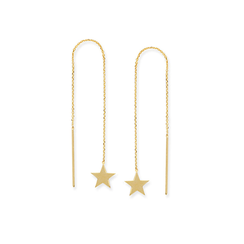 New Yellow Gold Threader Star Earrings