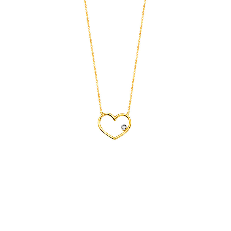 Yellow Gold Wire Heart Diamond Necklace