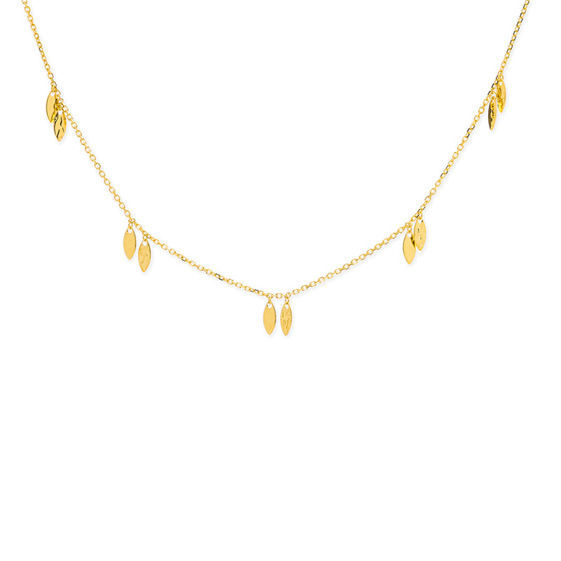 New Yellow Gold Hammered Dangle Marquee Necklace