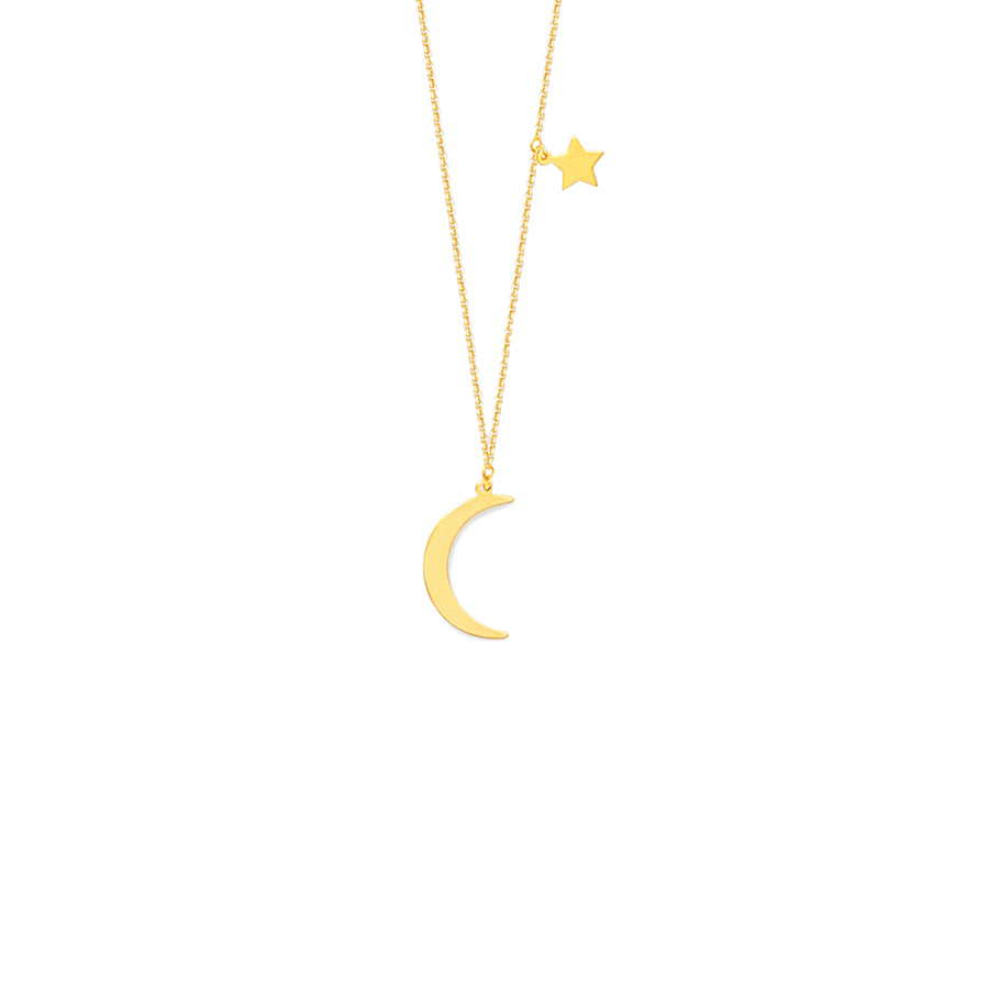 New Yellow Gold Half Moon Star Necklace