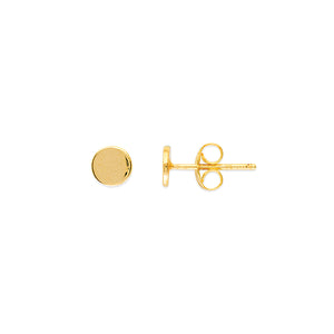 Yellow Gold Round Disc Stud Earrings
