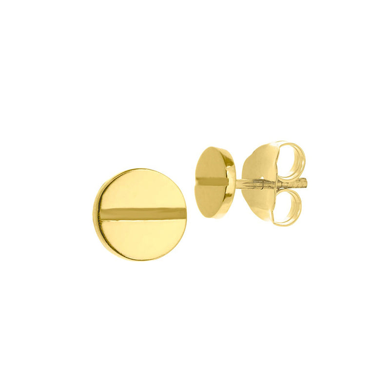 New Yellow Gold Round Screw Design Stud Earrings