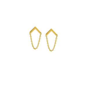Yellow Gold Upside Down "V" Chain Drape Earrings