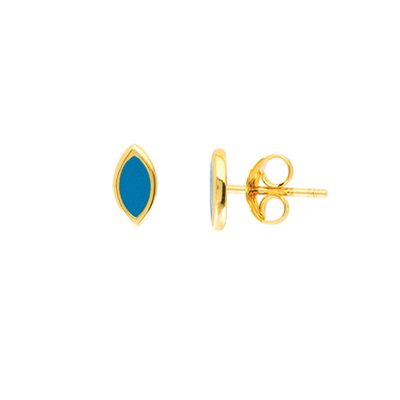Yellow Gold Turquoise Enamel Marquis Stud Earrings