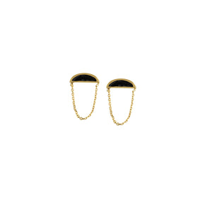 New Yellow Gold Black Enamel Half Moon Earrings