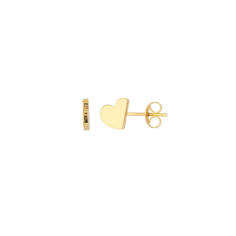 New Yellow Gold 3D Half Heart Stud Earrings