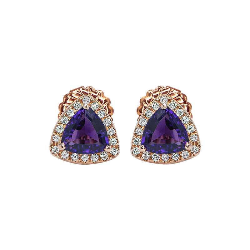 Rose Gold, Amythest Diamond Earrings