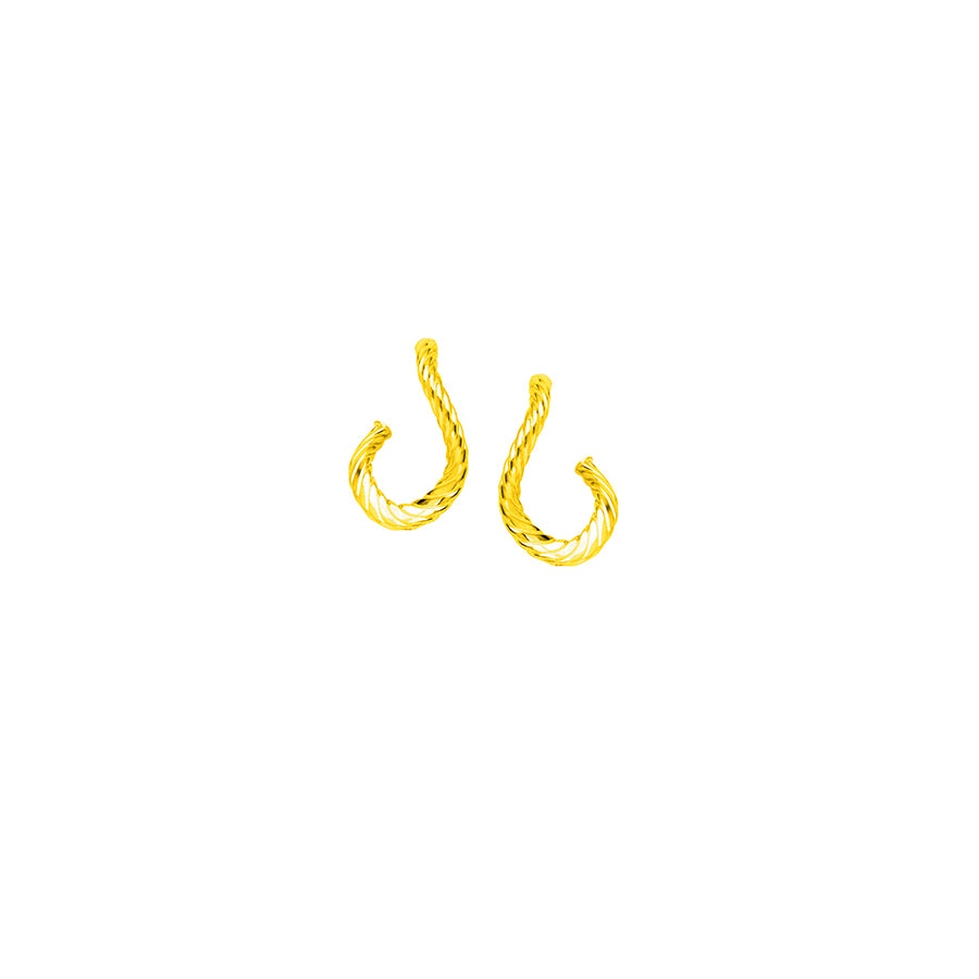 Yellow Gold Wavy "J" Shaped Earrings