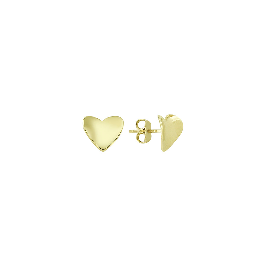 New Yellow Gold Concave Heart Studs