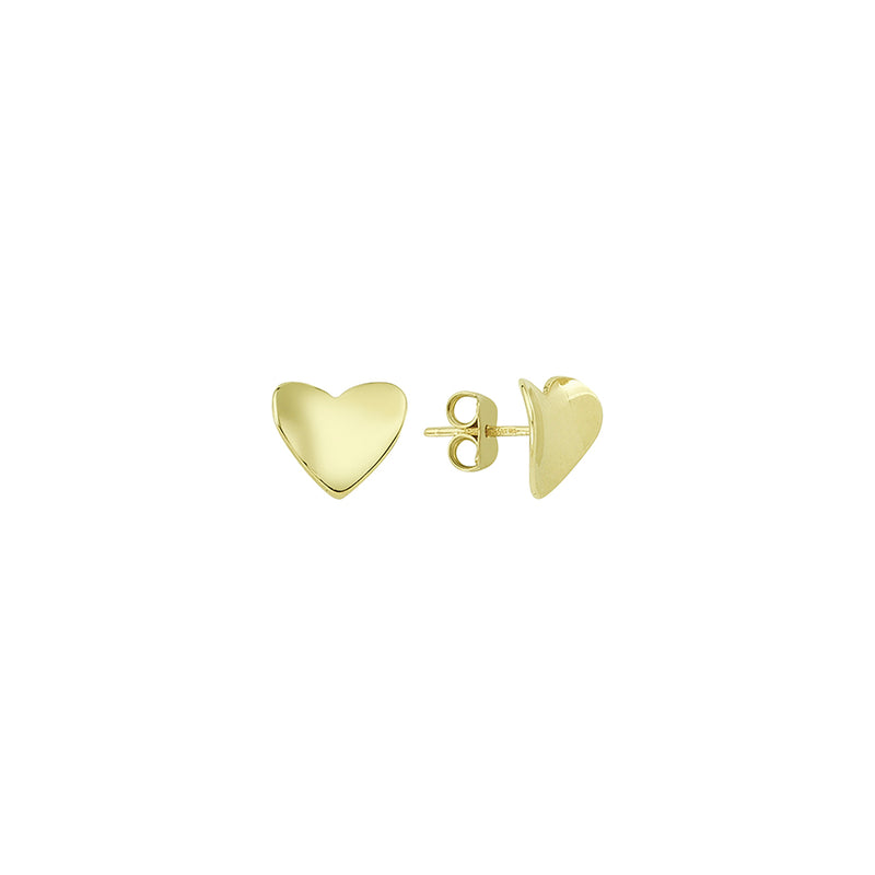 New Yellow Gold Concave Heart Studs