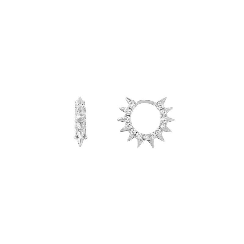 White Gold 10mm Spike Diamond Huggie Earrings
